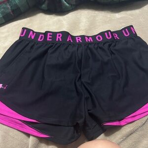 Under Armour Black Shorts with Hot Pink Trim - Women's Athletic